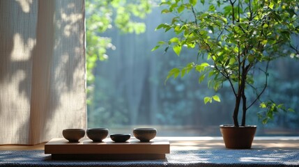 A peaceful at-home meditation session, focusing on relaxation and mindfulness in a serene setting
