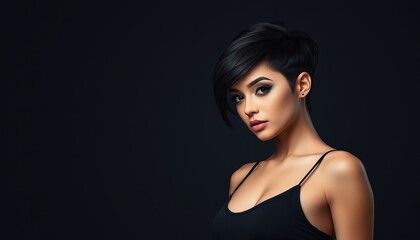Fototapeta premium A close-up portrait of a model with short hair in a dark background