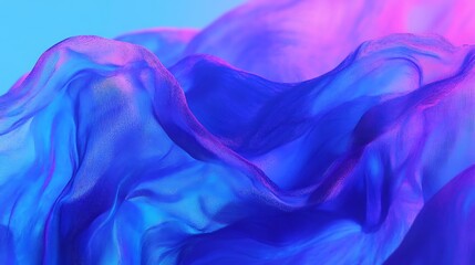 Fototapeta premium Abstract blue and pink fabric with flowing waves and soft focus.