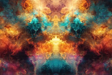 Fototapeta premium Abstract Cosmic Nebula with Vivid Colors and Symmetrical Design