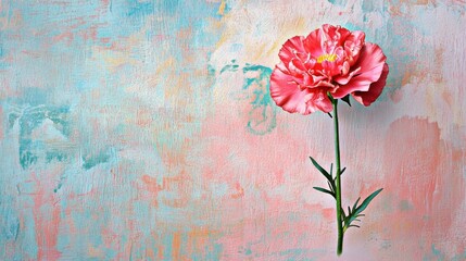 A solitary carnation against a soft pastel background