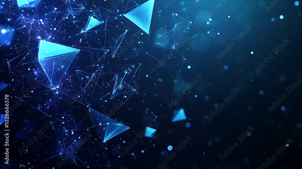 Poster abstract blue background with geometric shapes and lines.