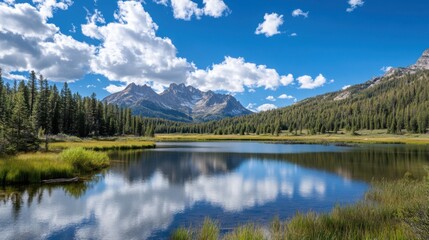 Vibrant Landscape of Sawtooth National Recreation Area: Majestic Mountains and Pristine Lakes Captured at Golden Hour with Nikon D850. High-Resolution Photography.