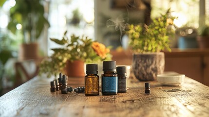 Relaxation with essential oils diffusing in a serene room, creating a calm and soothing atmosphere