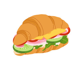 Sandwiches with Various Ingredients. Vector cartoon illustration of sub, sandwich, bagel, toast and burger with meat, cheese and vegetables.
