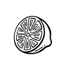 Lemon round slice. outline one citrus piece of circle shape with segments inside, slice of fresh sour lemon fruit with vitamin C, symbol of tropical summer