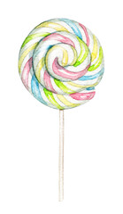 Multicolor lollipop isolated on white background. Watercolor hand drawn illustration