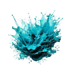 Watercolour splash in turquoise colour isolated on transparent background