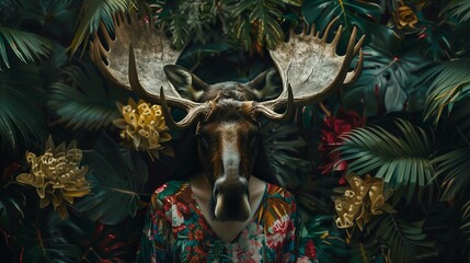 Anthropomorphic moose floral jungle mood