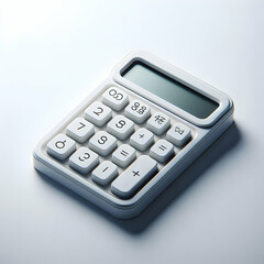 Obraz premium 3D Plain Calculator on Glossy White Desk with Copy Space for Financial Calculations and Revenue Offers