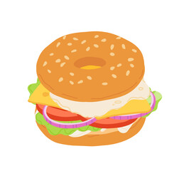 Sandwiches with Various Ingredients. Vector cartoon illustration of sub, sandwich, bagel, toast and burger with meat, cheese and vegetables.