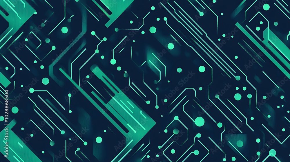 Poster Abstract circuit board pattern with green lines and dots on a dark background.