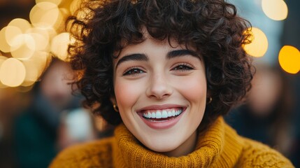 Short person laughing with friends at a café, surrounded by pastel decorations and positive energy, highlighting their confidence and charm 
