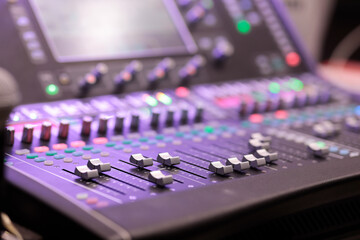 modern professional sound mixing console close up