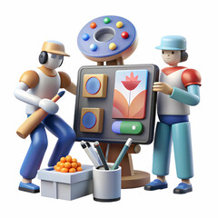 Obraz premium Candid Shot of Canadian Artists Collaborating with AI Tools for Digital Art Creation: Capturing the Creative Process & Artistic Progress in Photo Stock Concept