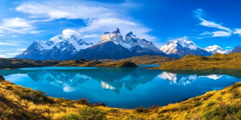 Mountain lake with blue water