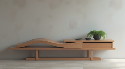 A cozy room with a wooden table and chairs arranged neatly, showcasing stylish interior design with warm tones