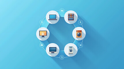 Fototapeta premium Home electronics and appliances circle infographic template, featuring concept icons, designed for product presentations or digital marketing materials.