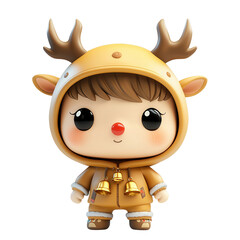 Fototapeta premium A cute cartoon character dressed as a reindeer, featuring antlers and a joyful expression, perfect for festive designs.