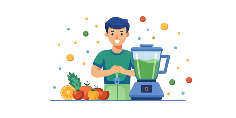 Bokeh Digital Art of a Person Blending a Smoothie in a Bright Kitchen with Space for Text Above - Perfect for Kitchen Appliances and Healthy Lifestyle Ads