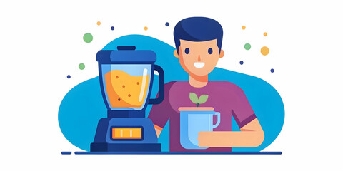 Bokeh Digital Art of a Person Making a Smoothie with Blender Focus and Copy Space, Ideal for Kitchen Appliance Ads and Healthy Eating Promotions