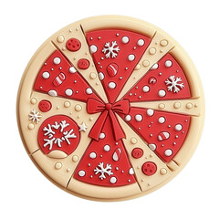 A festive pizza design featuring holiday elements like snowflakes and a bow, perfect for seasonal celebrations.
