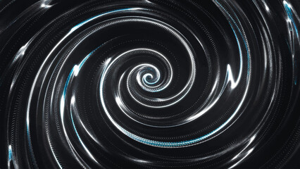 Liquid hypnotic looped aqua swirl turning. Energy Vortex. Luminous whirlpool. Abstract digital swirl. Rotating swirling shapes particles. Vector illustration.