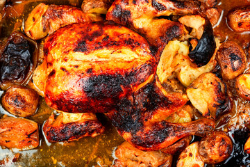 Roasted whole chicken.