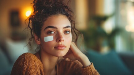 Fototapeta premium Woman With Contraception Patch Treatment, Generative AI