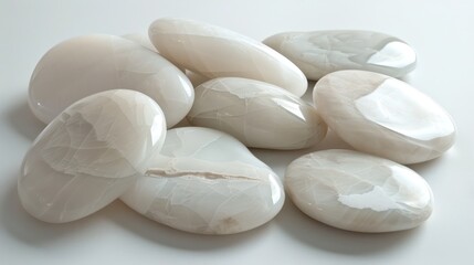 A Collection of Smooth White Opaque Stones with Intricate Veining