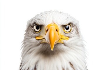 Obraz premium Close up of an eagle's face with its beak open. The eagle's eyes are staring at the camera, and its expression is fierce and determined. American bald eagle