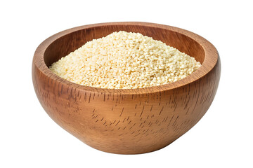 white sesame seeds in wooden bowl isolated