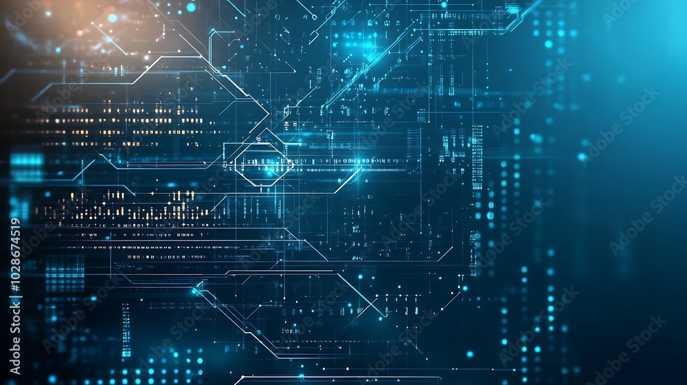 Poster Abstract digital background with glowing circuit board design.