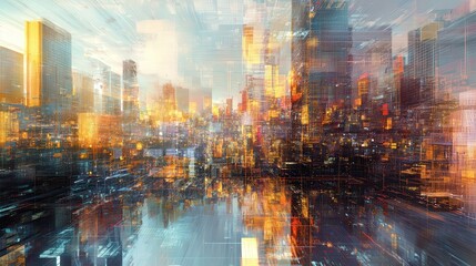 Fototapeta premium A city where every surface is a mirror, reflecting an endless number of alternate realities, each more abstract and distorted than the last 