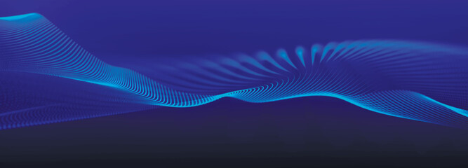 Dynamic wave of glowing points. Futuristic dot wave. Network connection structure. Futuristic background for presentation design. Technology or science banner. 3d Widescreen. Vector illustration