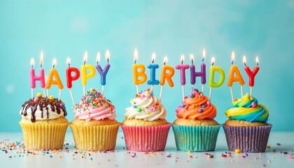 Colorful happy birthday cupcakes