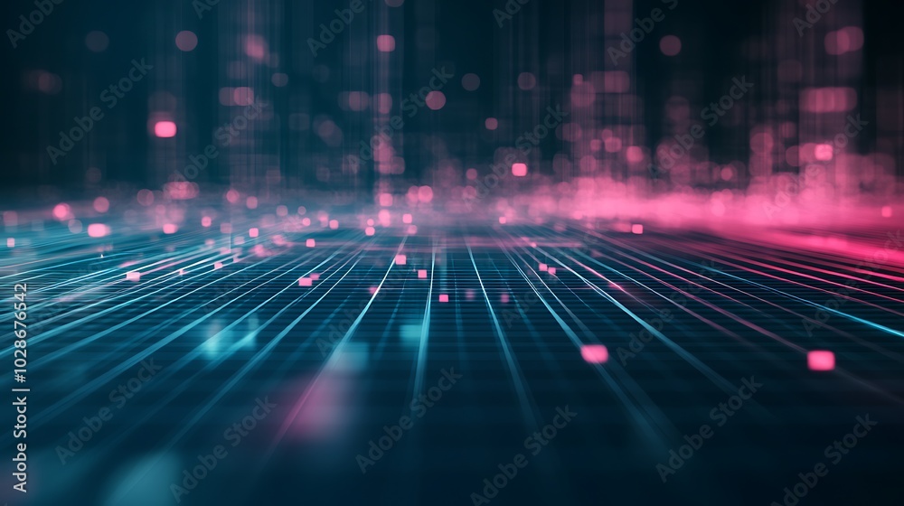 Poster Abstract digital background with glowing lines and particles.