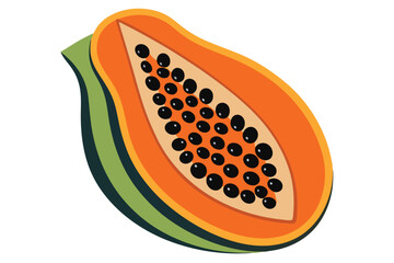 A sliced papaya with its black seeds arranged in a symmetrical pattern B.eps