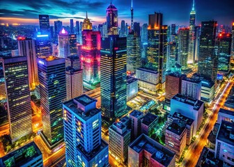 Obraz premium Captivating Nighttime Cityscape with Glowing Lights for Urban Atmosphere Photography