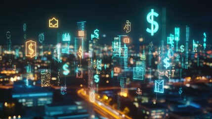 Dynamic 3D Landscape with Floating Currency Symbols