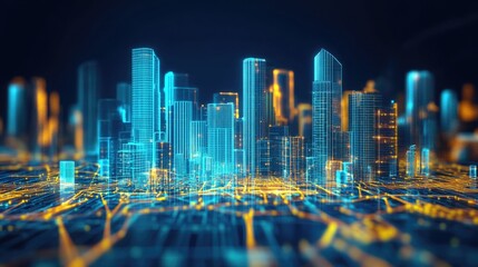 Obraz premium Futuristic 3D Cityscape with Bright Neon Lights