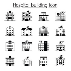 Hospital building, Medical center icon set in thin line style