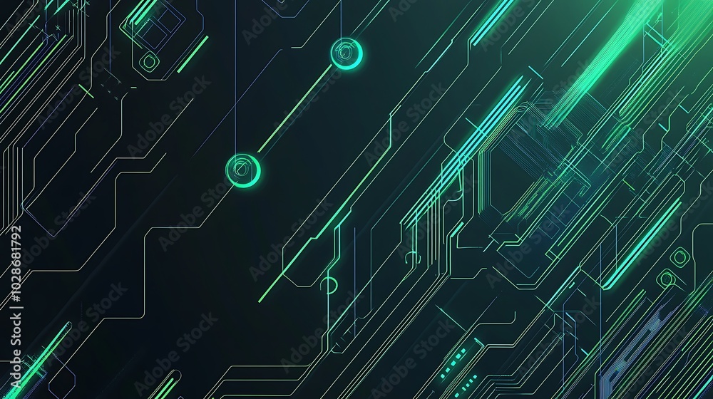 Poster abstract digital circuit board with green glowing lines.