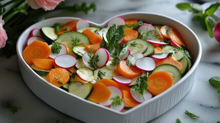 Colorful Heart-Shaped Salad Dish with Fresh Vegetables