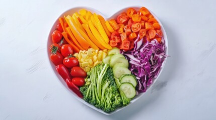 Heart-Shaped Plate Filled with Colorful Fresh Veggies
