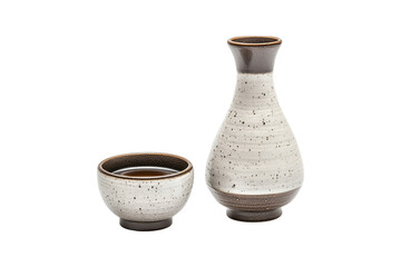 Ceramic sake set with tokkuri and ochoko on a transparent background