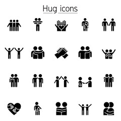 Hug, care, support and friendship icon set in glyph style