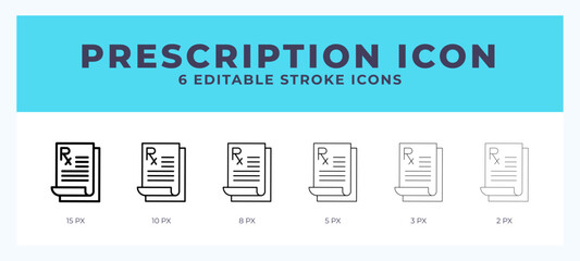 Prescription icon vector for web. And mobile app. Editable stroke outline icon.