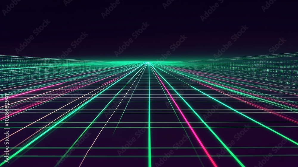 Poster Abstract digital grid with binary code glowing in the background.