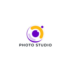 ILLUSTRATION PHOTOGRAPHY ABSTRACT CAMERA LENS PURPLE ORANGE COLOR SIMPLE ROUGH LOGO ICON TEMPLATE DESIGN ELEMENT VECTOR. GOOD FOR PHOTO STUDIO, APPS